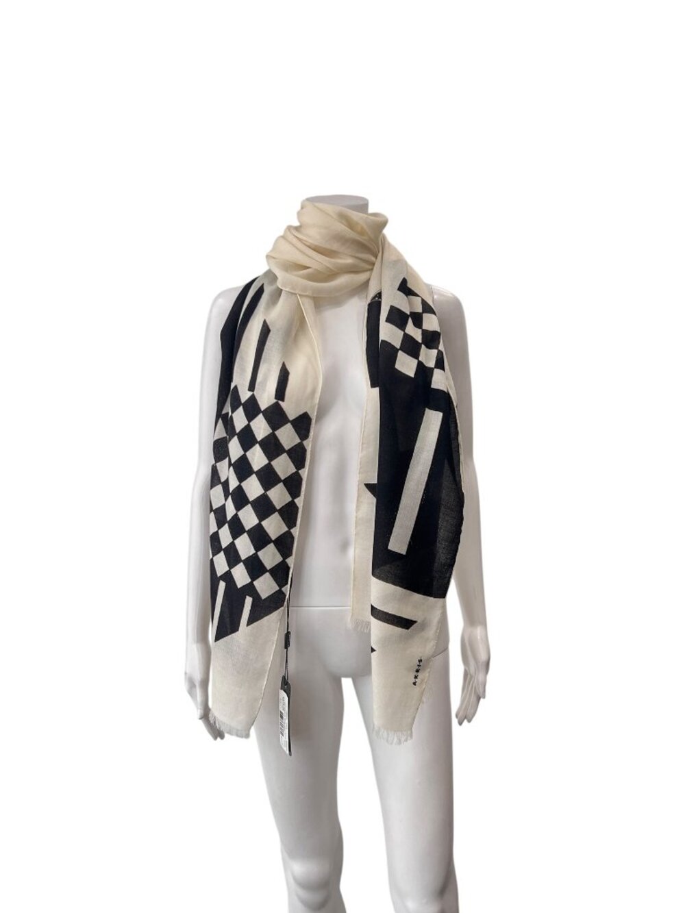 $895 NWT Akris Black Ivory Geometric Rectangle Scarf